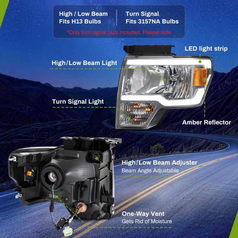 Conjunto de faros AUTOSAVER88 para Ford F150 2009‑2014 con LED DRL
