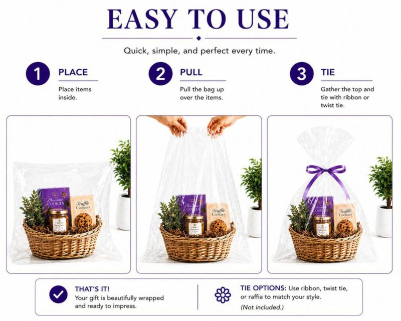 Bolsas de regalo transparentes Purple Q Crafts 76 cm x 91 cm – Pack de 5