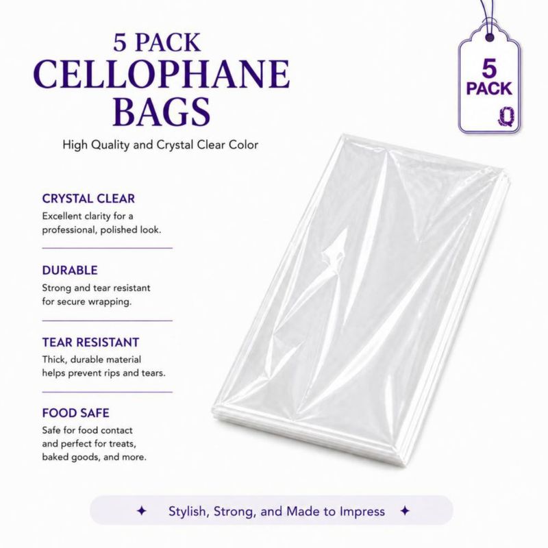 Bolsas de regalo transparentes Purple Q Crafts 76 cm x 91 cm – Pack de 5