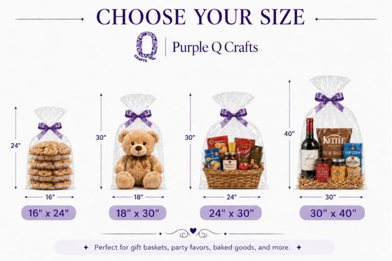 Bolsas de regalo transparentes Purple Q Crafts 76 cm x 91 cm – Pack de 5