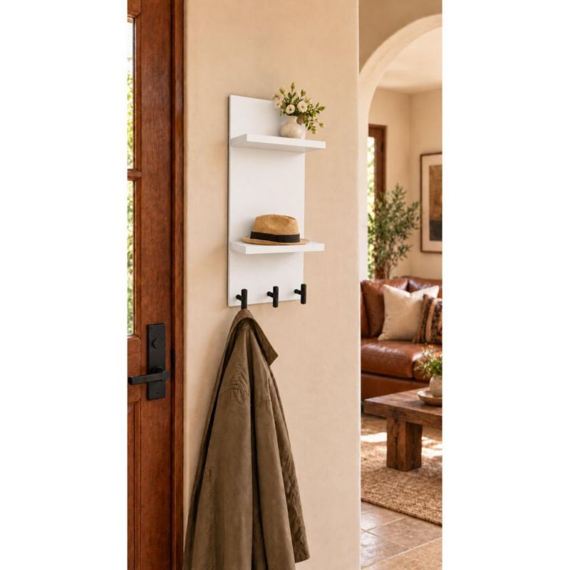 Estante Perchero De Pared Blanco Con 3 Ganchos