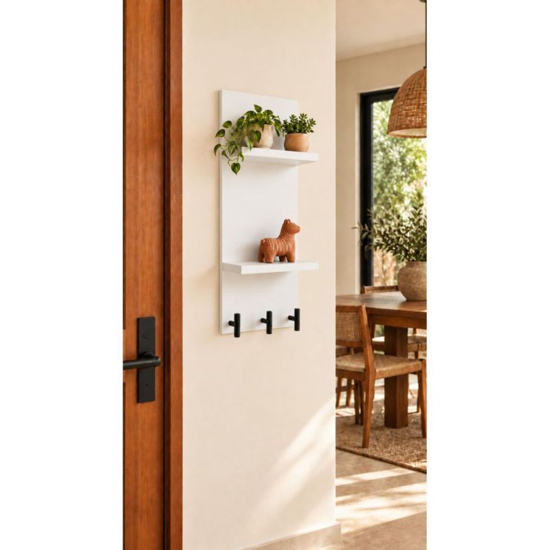 Estante Perchero De Pared Blanco Con 3 Ganchos