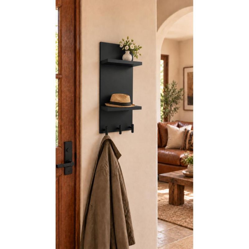 Estante Perchero De Pared Negro Con 3 Ganchos