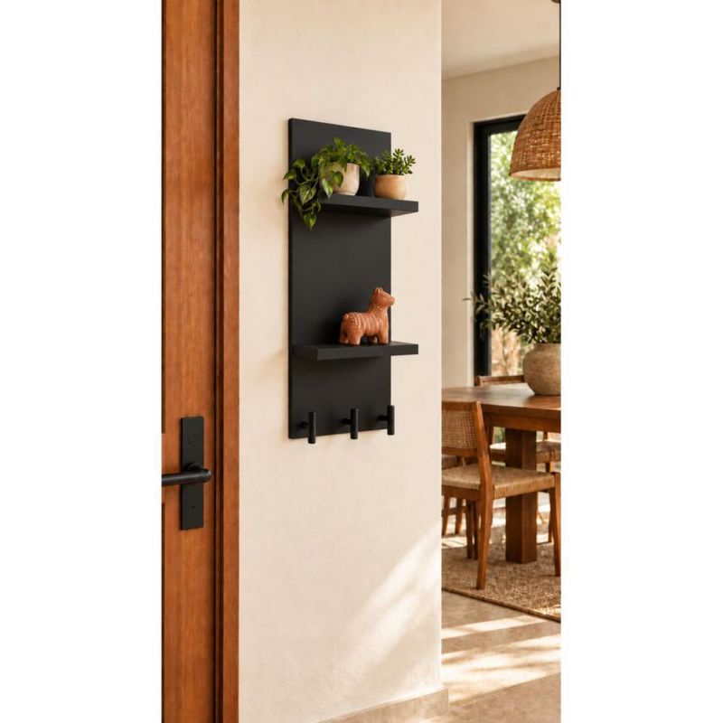 Estante Perchero De Pared Negro Con 3 Ganchos
