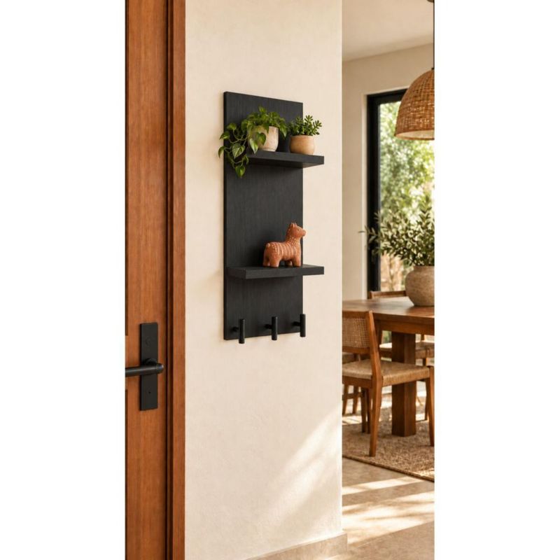 Estante Perchero De Pared Negro Con 3 Ganchos