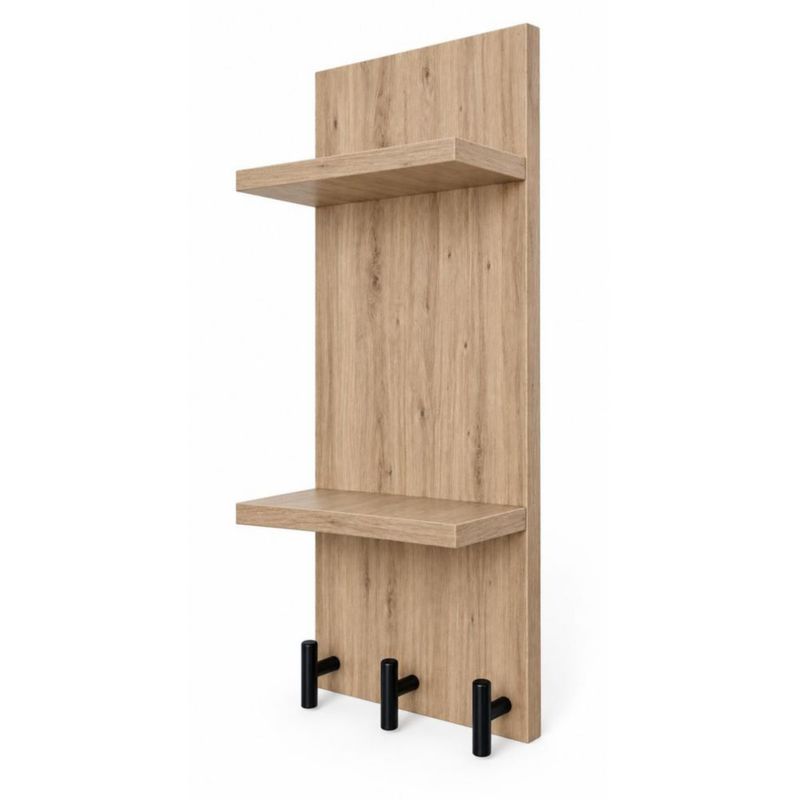 Estante Perchero De Pared Roble Con 3 Ganchos
