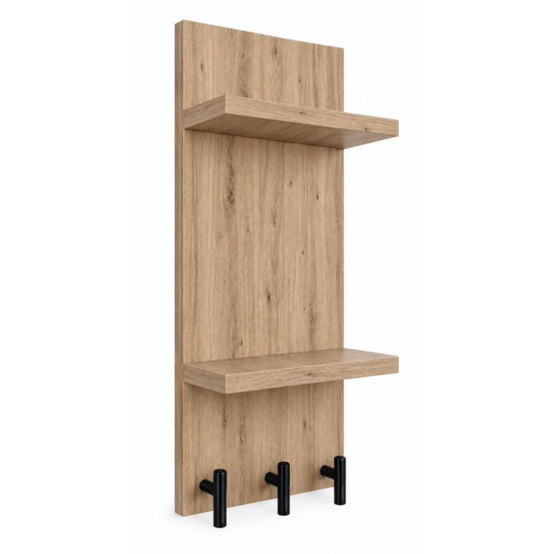 Estante Perchero De Pared Roble Con 3 Ganchos