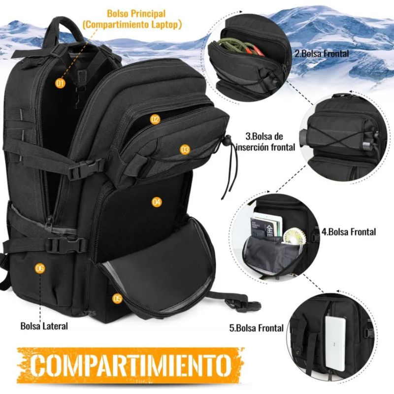Mochila Militar Táctica Escolar Negro