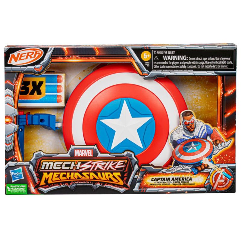 Marvel Mech Strike Captain America Redwing Blaster NERF 3 Dardos