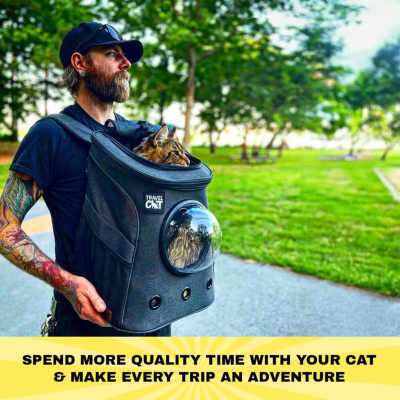 Mochila transportadora para gatos The Fat Cat aprobada por aerolíneas con ventana burbuja