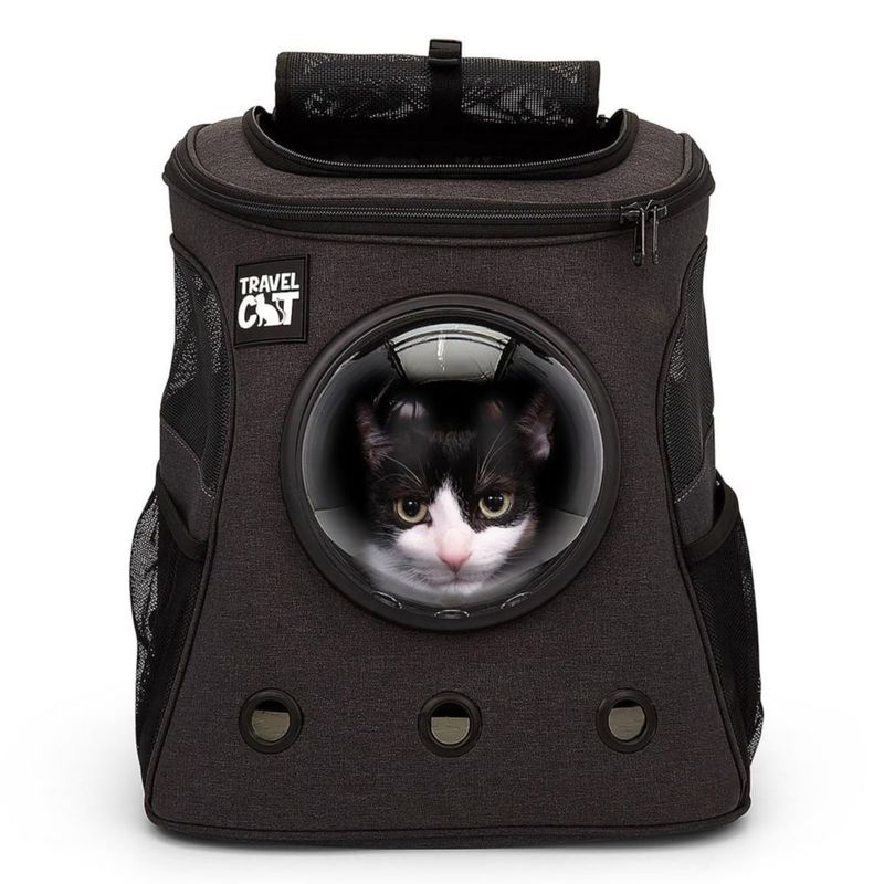 Mochila transportadora para gatos The Fat Cat aprobada por aerolíneas con ventana burbuja