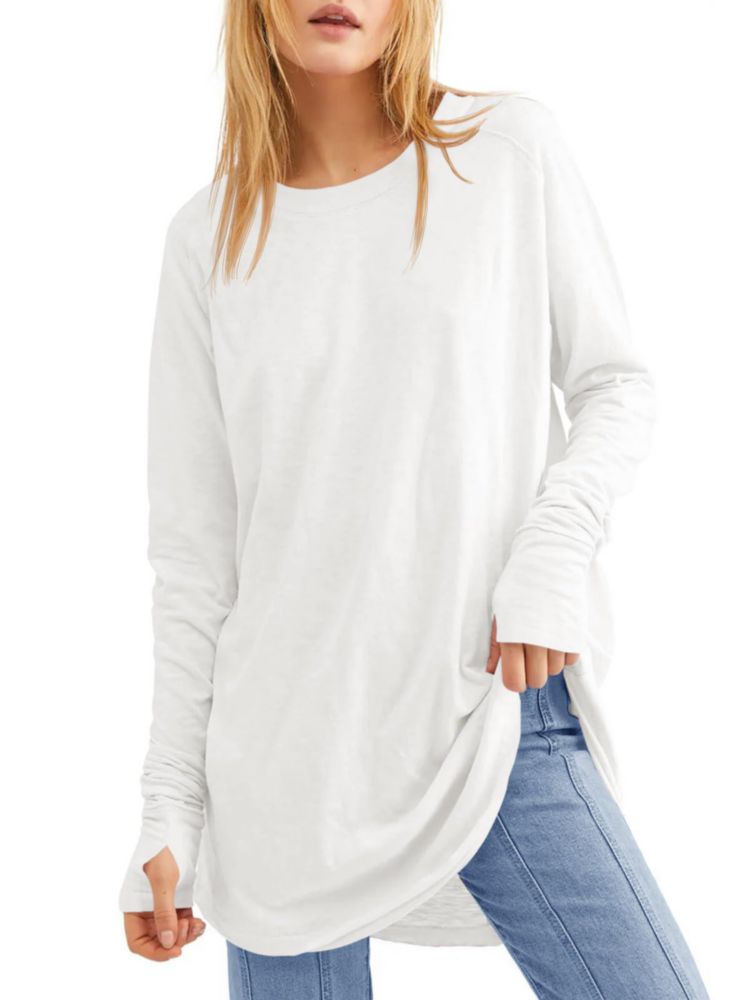 Camiseta Fisoew de manga larga blanca con agujeros para los pulgares