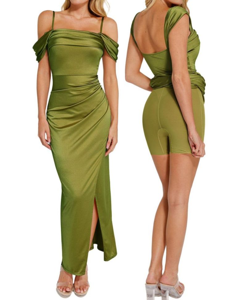 Vestido Popilush L Verde sin hombros con modelador Maxi
