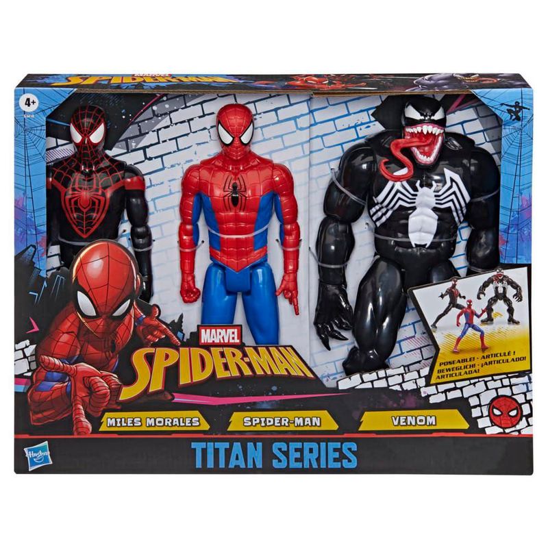 Marvel Titan Series Spider Man Venom y Miles Morales Pack de 3
