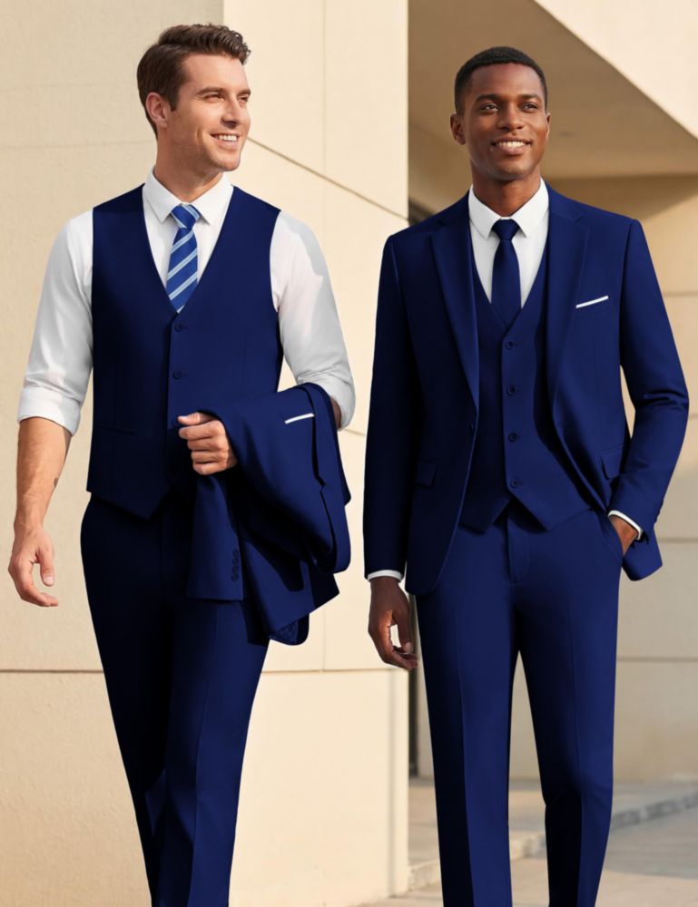 WULFUL Traje de hombre de corte entallado de 3 piezas azul