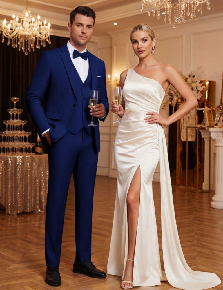 WULFUL Traje de hombre de corte entallado de 3 piezas azul