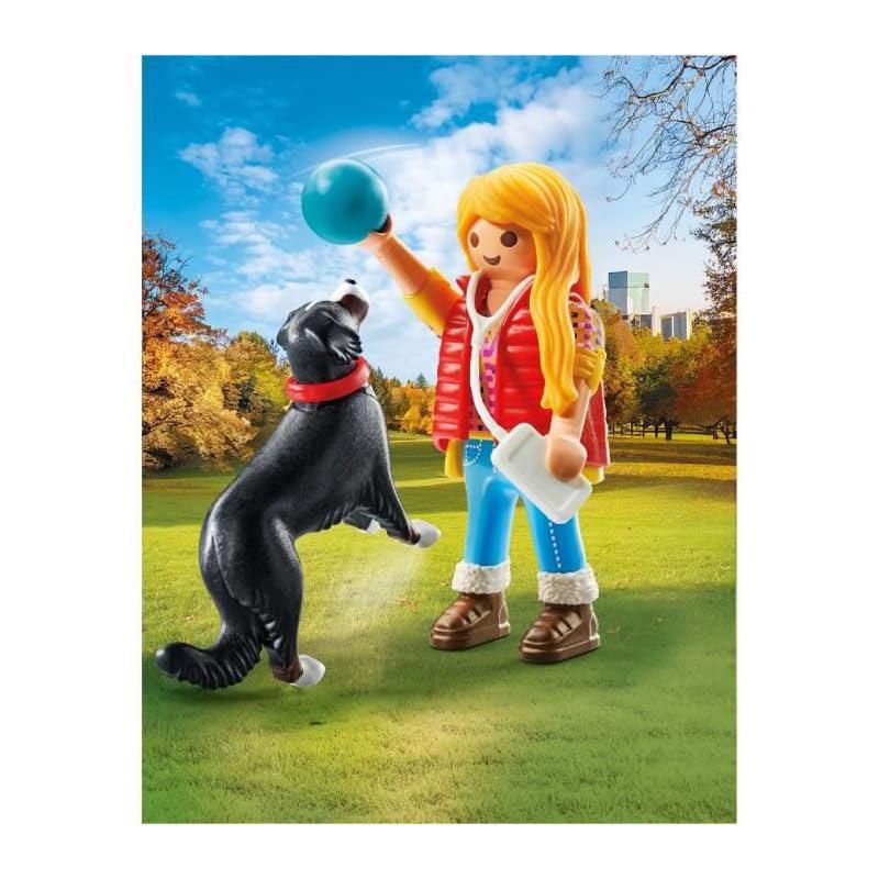 PLAYMOBIL Mujer con Perro de montaña Azul y Marrón