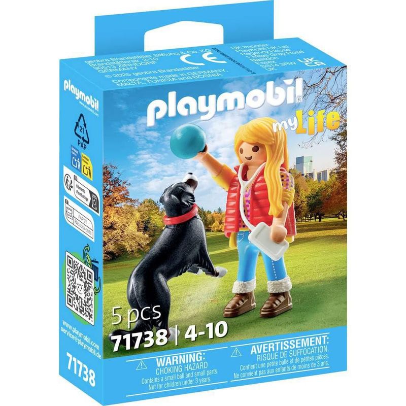 PLAYMOBIL Mujer con Perro de montaña Azul y Marrón