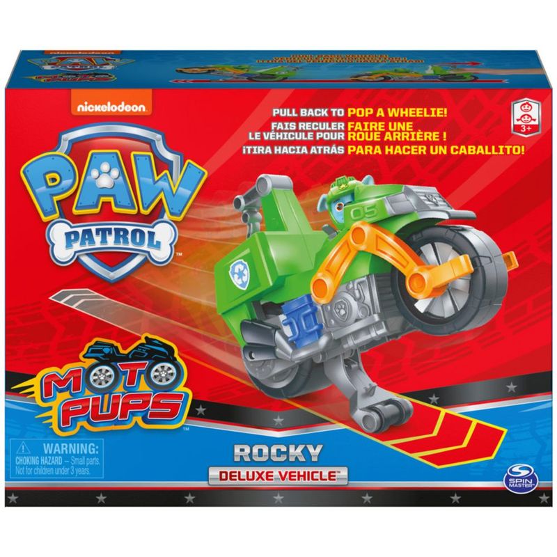 Paw Patrol Moto Pups Rocky Deluxe Vehículo Motocicleta Wheelie y
