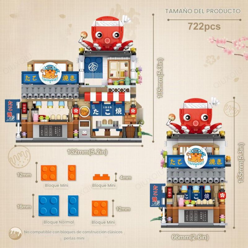 QIUXQIU Mini Takoyaki Shop 722 Bloques Japonés Creativo para Niños