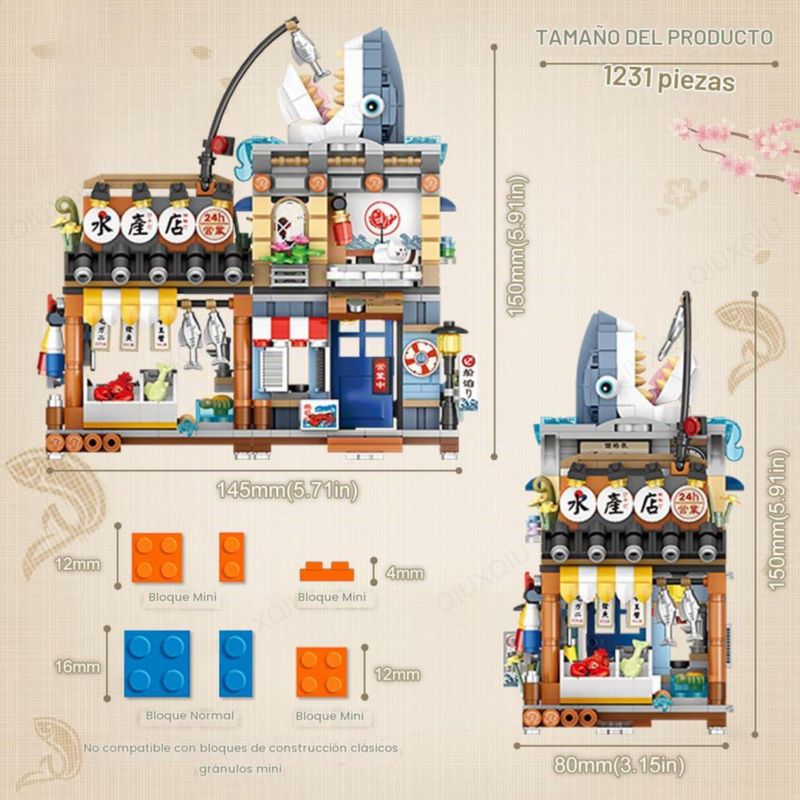 Set de Modelo Tienda Mariscos Japonesa QIUXQIU Mini Ladrillos 1231
