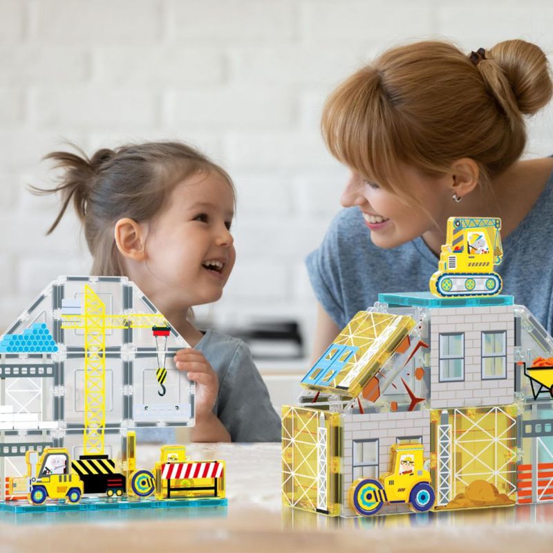 PicassoTiles Juego Vehículos Construcción 8 Azulejos Magnéticos Niños