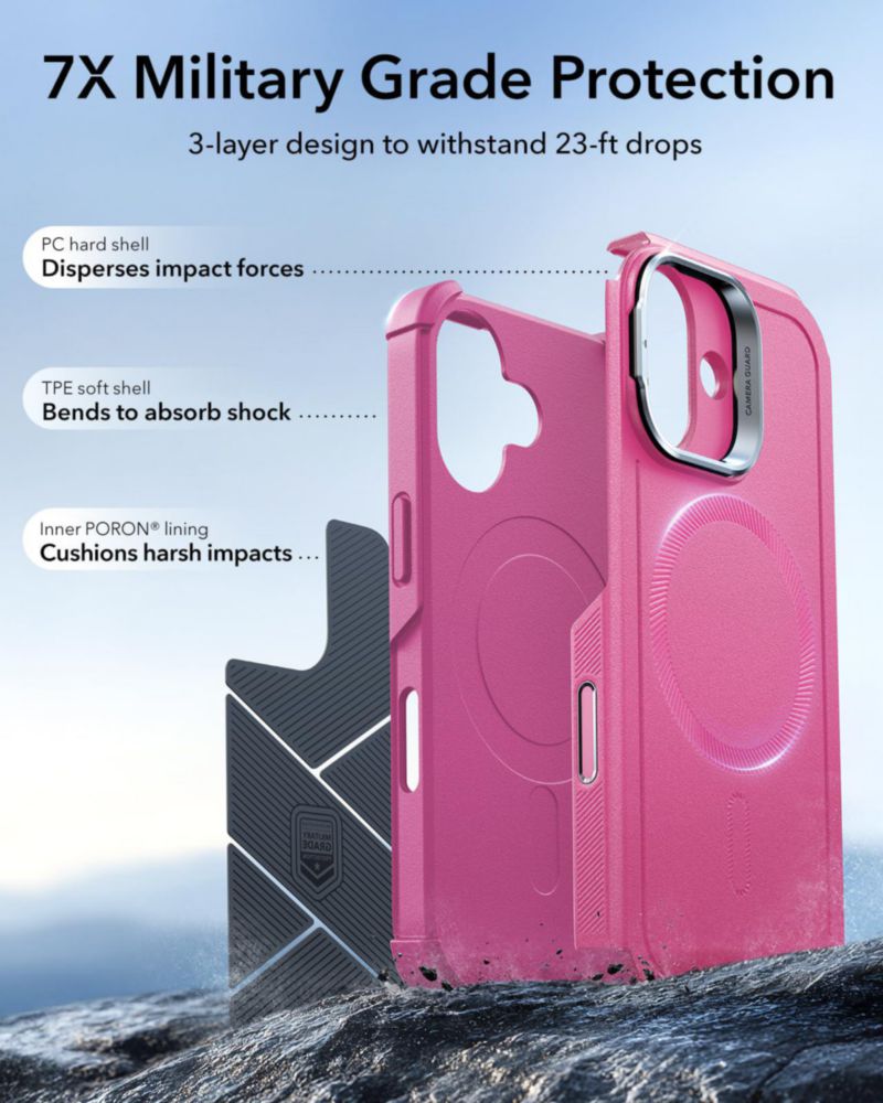 Funda ESR para iPhone 17 Rosy Pink con soporte flexible