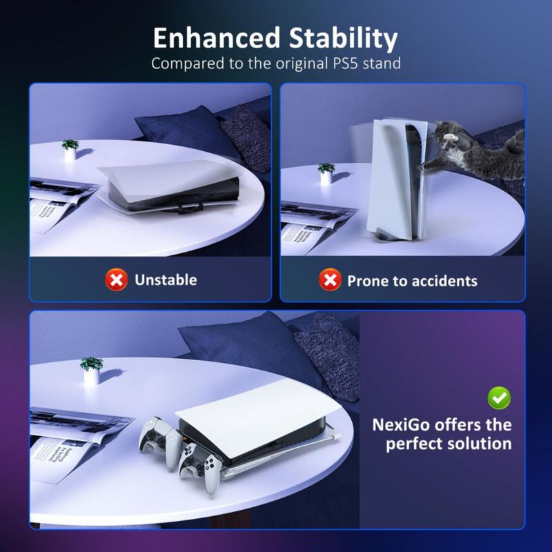 Soporte horizontal para PS5 NexiGo con ventilador de refrigeración y estación de carga