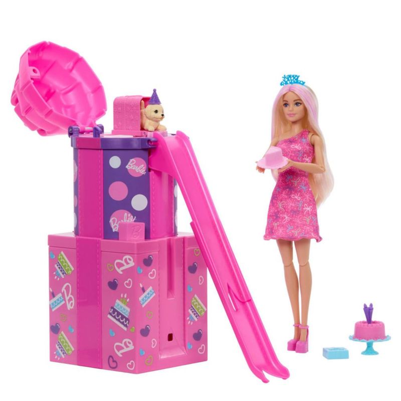 Barbie Party Unboxed Muñeca con Resbaladilla y Perrito para Niñas