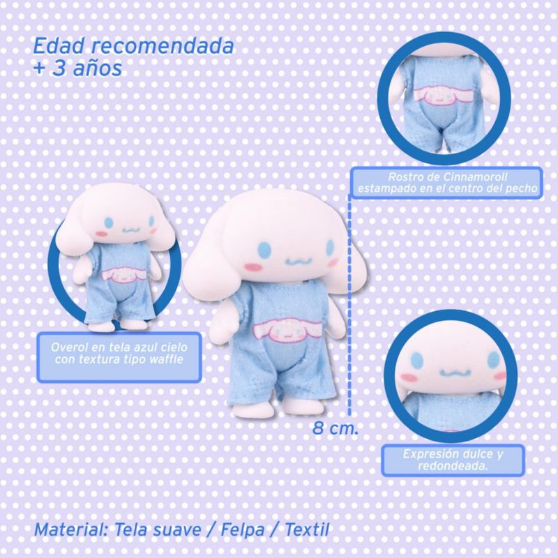 Ruz Cinnamoroll Mini Doll 8 cm Hello Kitty Terciopelo Ropa Azul
