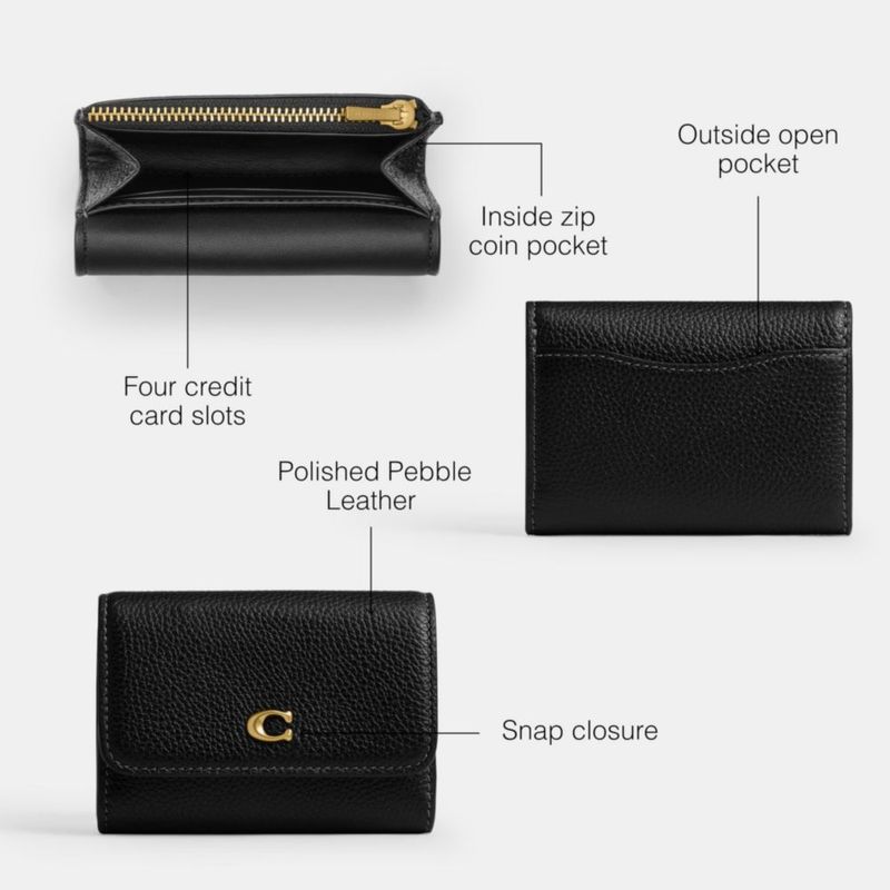 Estuche para Tarjetas Coach de Cuero Pebble Pulido 11 cm