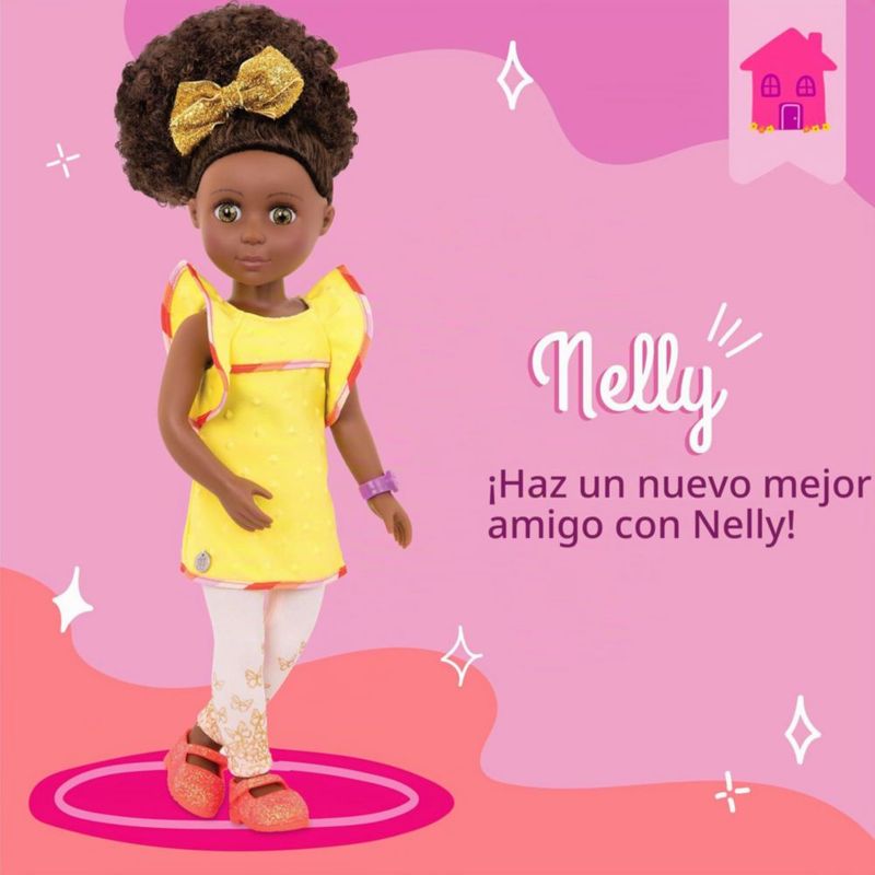 Muñeca Glitter Girls Nelly 36cm Cabello Castaño Rizado Conjunto