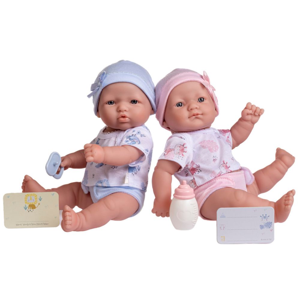 Muñecas Gemelos La Newborn JC Toys Vinilo Lavable Azul Rosa