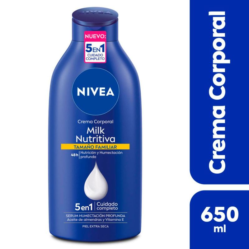 NIVEA Crema Corporal Humectante Body Milk Nutritiva 650 ml 48 Horas