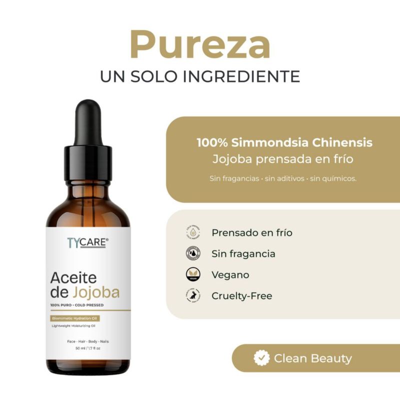 TY CARE Aceite de Jojoba 100 Puro 50 ml Prensado en Frío Sin Fragancia