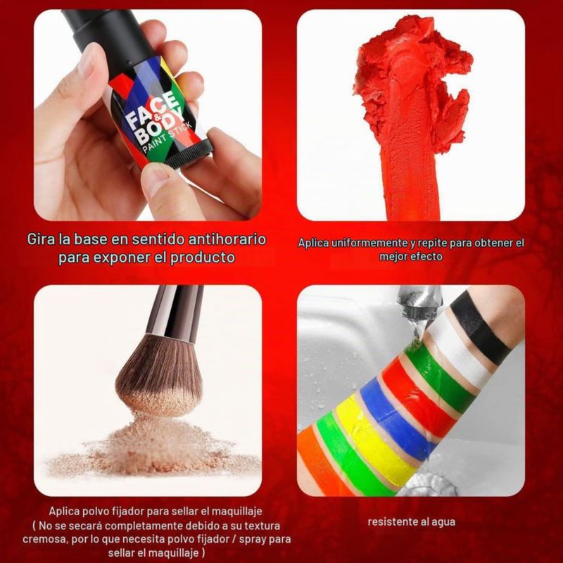 Pintura Facial Halloween LONEOURS Barra Roja para Cosplay y Fiestas