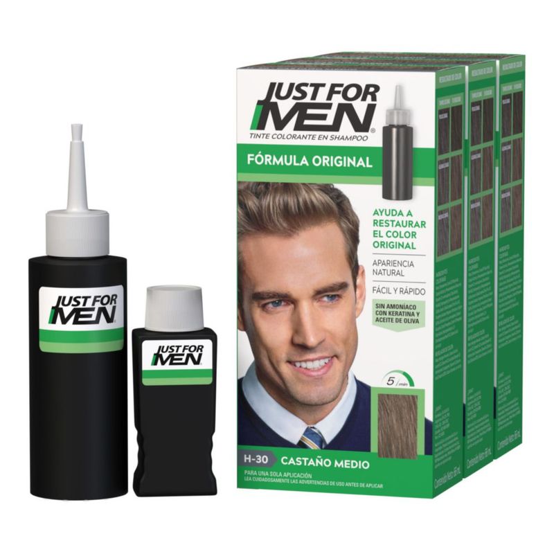 Just For Men Shampoo Tinte Castaño Medio H30 Formula Original 66ml