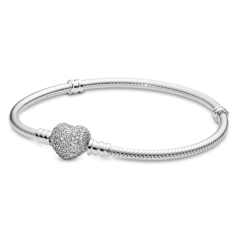 Pulsera PANDORA 19 cm Cadena Serpentina con Cierre de Corazón Brillante