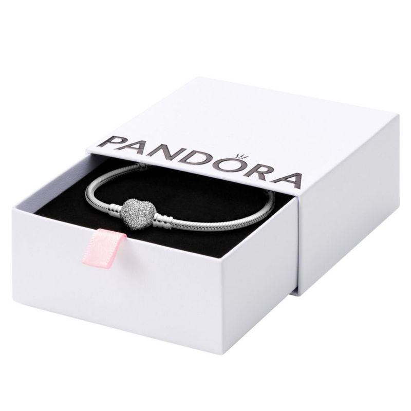 Pulsera PANDORA 19 cm Cadena Serpentina con Cierre de Corazón Brillante