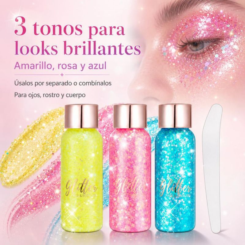 Brillantina LYRAXE Gel Multicolor para Cara y Cuerpo