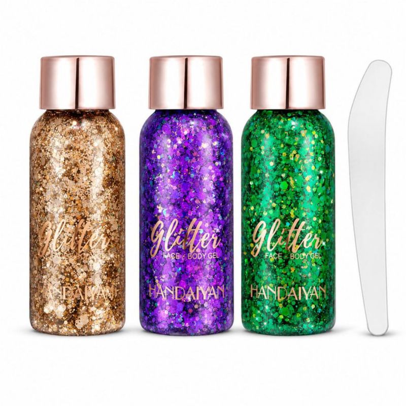 LYRAXE Gel con Brillos 3 Colores Brillante para Cara y Cuerpo
