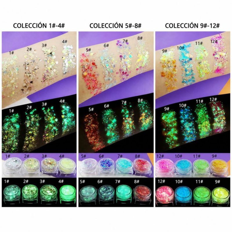 KOREIX 12 Colores Brillo Lentejuelas Sirena Gel Holográfico