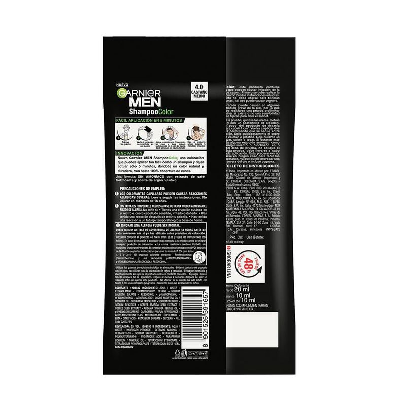 Garnier Tinte para Cabello Hombre en Shampoo Tono 40 Castaño Claro