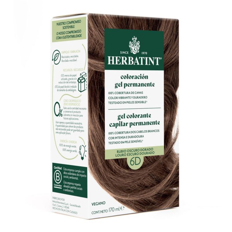 HERBATINT Color Rubio Oscuro Dorado 6D 170ml Gel Sin Amoníaco