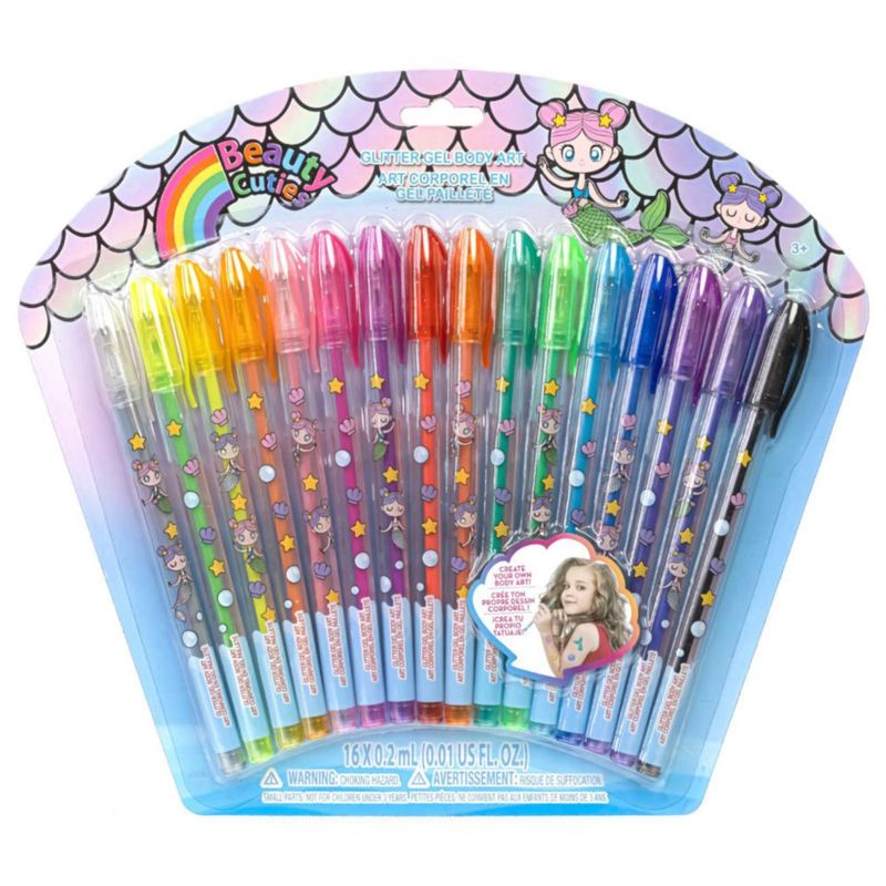 Sirena Set 16 Bolígrafos Gel Diamantina para Arte Corporal Townley