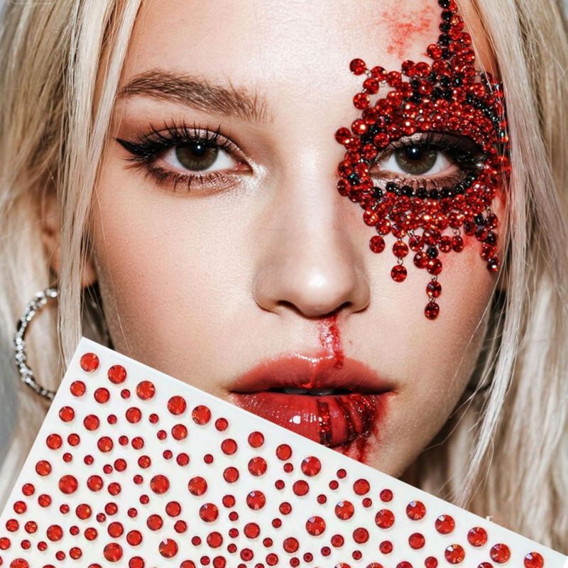 Gemas Faciales Yorqua Rojo Brillantes Pegatinas Cara