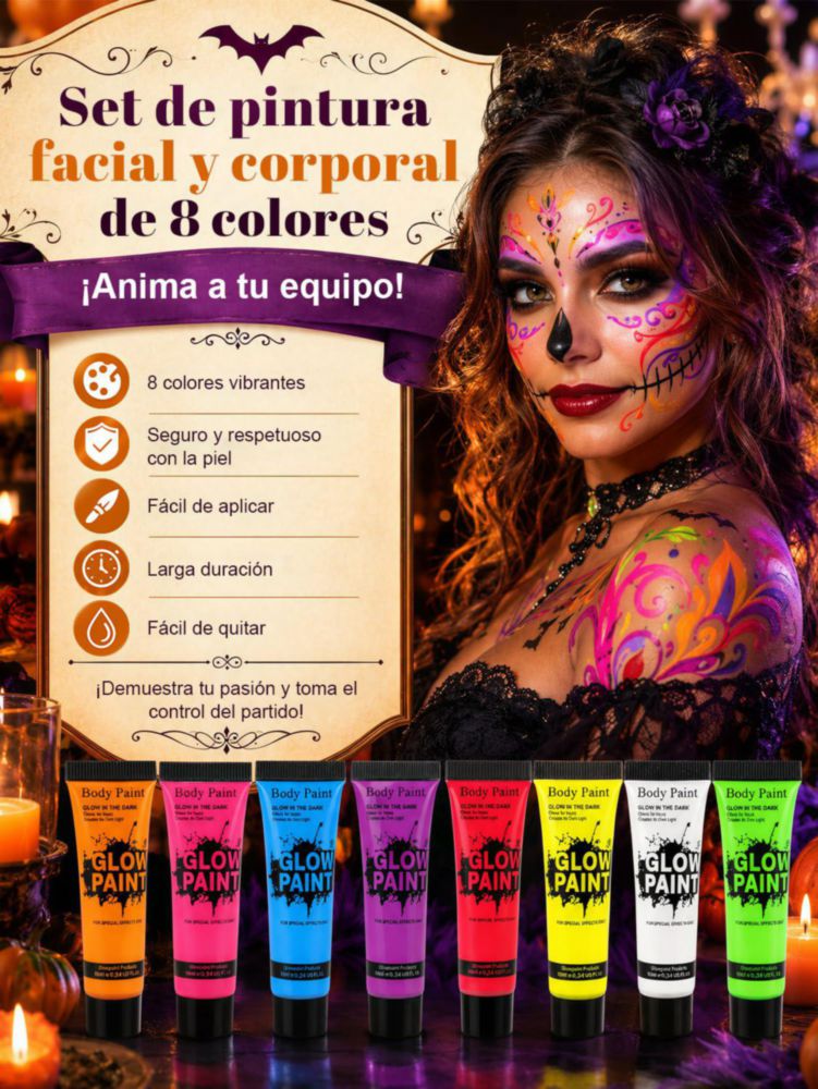 Pintura Cara 8 Colores HNTCSR Neón Brillante UV