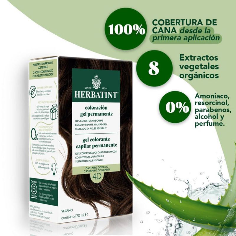 HERBATINT Color CASTAÑO DORADO 4D 170 ml Sin Amoníaco Cobertura Total