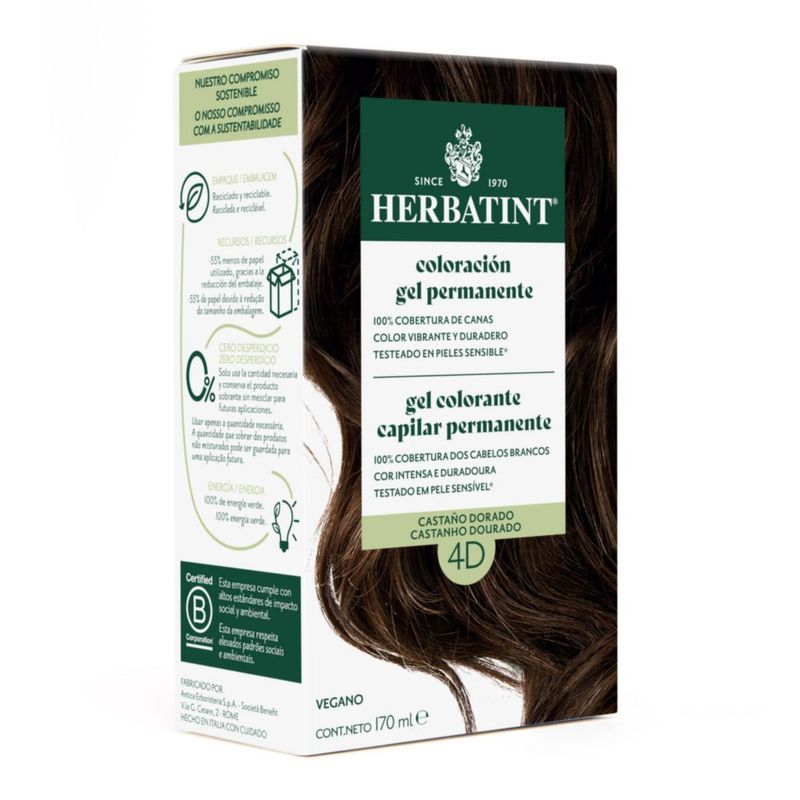 HERBATINT Color CASTAÑO DORADO 4D 170 ml Sin Amoníaco Cobertura Total
