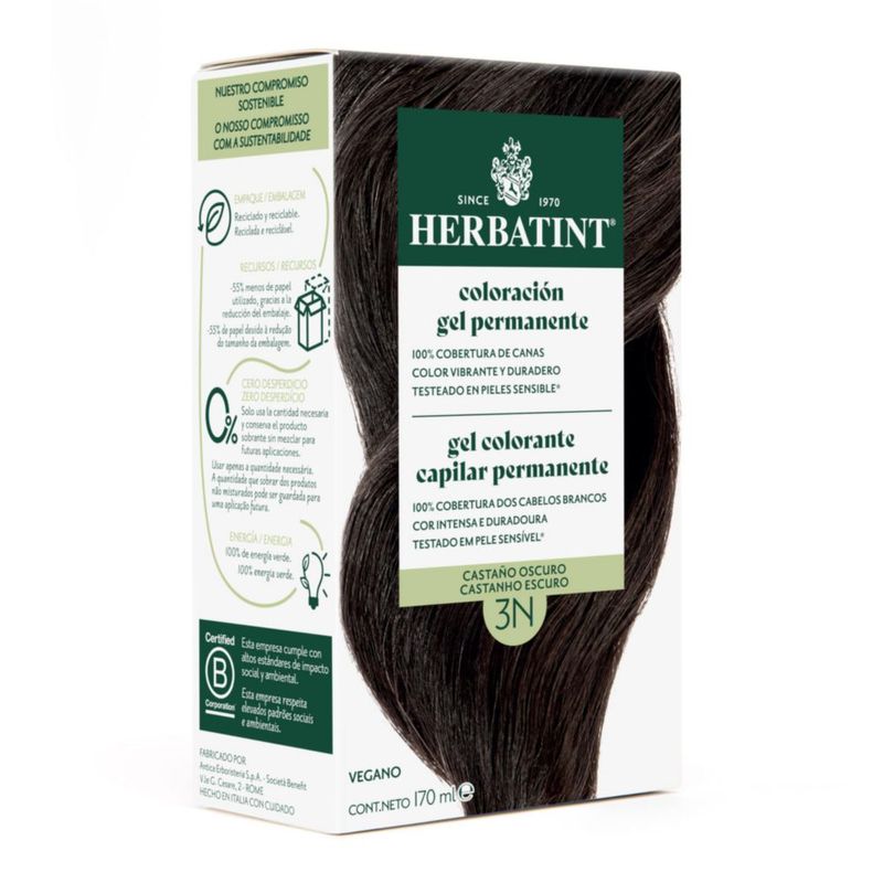 HERBATINT Color CASTAÑO OSCURO 3N 170ml Gel Sin Amoníaco 100